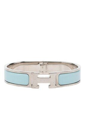 Hermes Clic H PM Enamel Bracelet Bangle Silver Blue Metal
